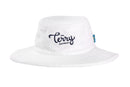 Terry Towelling<BR> Wide Brim Bucket Hat<BR> White + Navy Logo