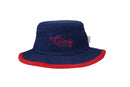 Terry Towelling<BR>Narrow Brim Bucket Hat <BR> Navy + Red Logo
