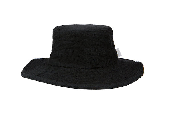 Terry Towelling Bucket Hat-Wide Brim Black