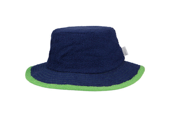 Plain Navy & Green Narrow Brim Terry Towelling Hat - The Terry Australia