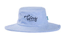 Terry Towelling<BR> Wide Brim Bucket Hat<BR> Sky Blue + Navy Logo