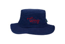 Terry Towelling <BR> Narrow Brim Bucket Hat<BR> Navy + Red Logo