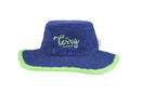 Terry Towelling <BR> Wide Brim Bucket Hat<BR> Navy+Green Logo
