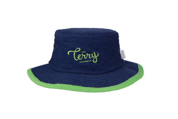 The Wave Narrow Brim Terry Towelling Bucket Hat-Navy/Green