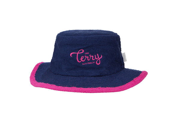Ladies Charlie Narrow Brim Terry Bucket Hat-Navy/HotPink
