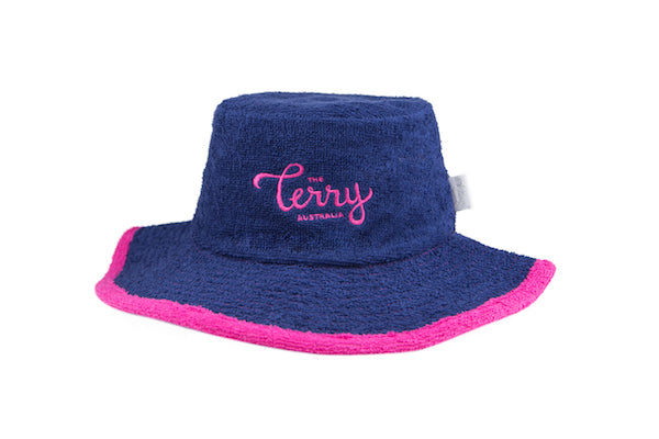 Ladies Blossom Terry Bucket Hat-Navy/HotPink