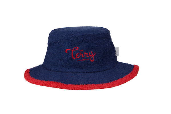 The Sandman Narrow Brim Terry Towelling Bucket Hat-Navy/Red