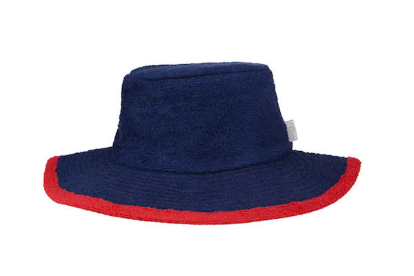 Plain Navy & Red Wide Brim Terry Towelling Bucket Hat - The Terry Australia