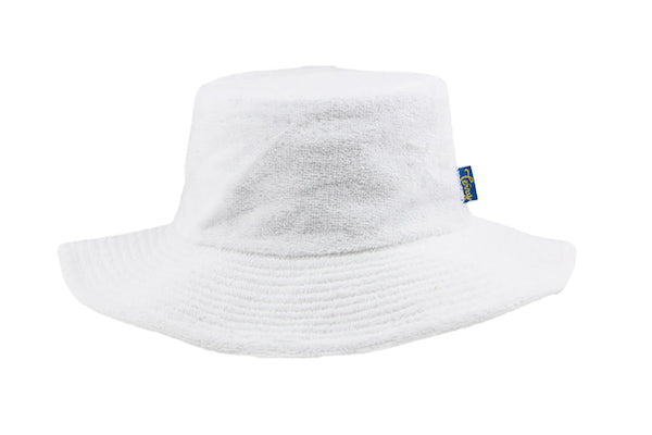 Terry Towelling Bucket Hat-Wide Brim White
