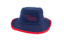 Terry Towelling <BR> Wide Brim Bucket Hat<BR>Navy + Red Logo