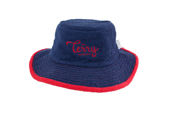 The Aussie Salute Terry Towelling Bucket Hat-Navy/Red